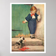 Vintager viktorianischer Junge, Welpen-Kunst-Druck