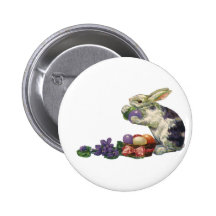 Vintager viktorianischer Osterhase, Eier und Blume Buttons