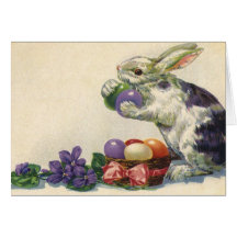 Vintager viktorianischer Osterhase, Eier und Blume Grußkarte