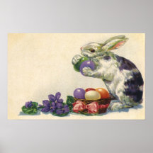 Vintager viktorianischer Osterhase, Eier und Blume Plakate