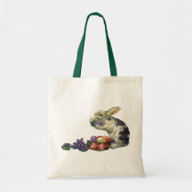 Vintager viktorianischer Osterhase, Eier und Blume Leinentaschen