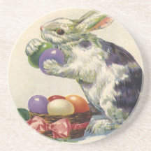 Vintager viktorianischer Osterhase, Eier und Blume Untersatz