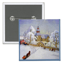 Vintager Weihnachtsdorf-Kirchen-Szenenknopf Anstecknadelbutton