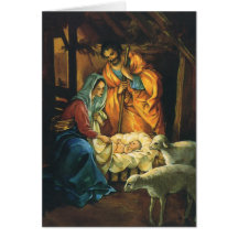 Vintager WeihnachtsNativity, Baby Jesus in der Kri Karten