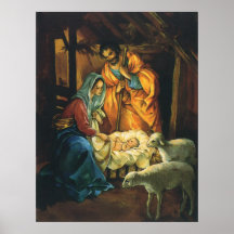 Vintager WeihnachtsNativity, Baby Jesus in der Kri Plakatdruck
