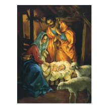 Vintager WeihnachtsNativity, Baby Jesus in der Kri Postkarten