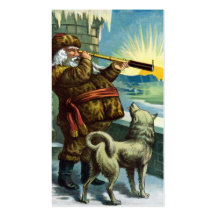 Vintager Weihnachtsweihnachtsmann-Teleskop-Hundeso Visitenkartenvorlagen