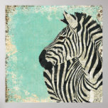 Vintager Zebra-blaues Kunst-Plakat