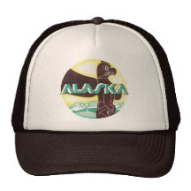 Vintages Alaska-Reise-Plakat, Totem Pole mit Vogel Retro Cap