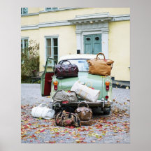 Vintages Auto mit Losen Gepäck Posterdruck