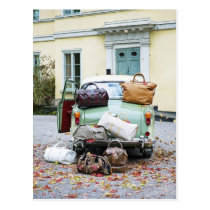 Vintages Auto mit Losen Gepäck postkarten