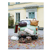 Vintages Auto mit Losen Gepäck Postkarten