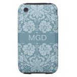 Vintages Blumenkunst nouveau Monogramm blauen Grün iPhone 3 Tough Cover