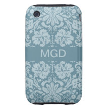 Vintages Blumenkunst nouveau Monogramm blauen Grün iPhone 3 Tough Cover