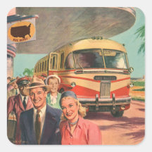 Vintages Bus-Depot mit Passagieren auf Ferien Sticker