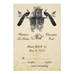 Vintages drei Monogramm-Hochzeit UAWG mit Pfaus Personalisierte Einladungskarten