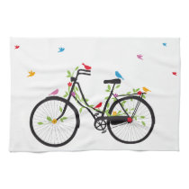 Vintages Fahrrad mit Blumen und Vögeln geschirrtücher