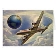 Vintages Flugzeug-Fliegen um die Welt in den Wolke Karten