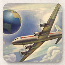 Vintages Flugzeug-Fliegen um die Welt in den Wolke Cocktail Untersetzer