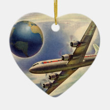 Vintages Flugzeug-Fliegen um die Welt in den Wolke Weihnachtsbaum Ornamente