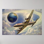 Vintages Flugzeug-Fliegen um die Welt in den Wolke Posterdrucke
