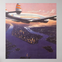 Vintages Flugzeug über dem Hudson, New York City Poster