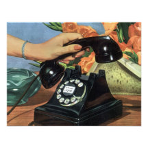 Vintages Geschäft, Drehskala-Telefon und Hand Ankündigung