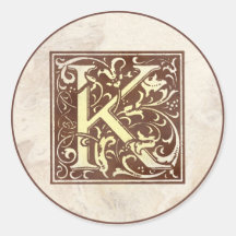 Vintages Monogramm K Runde Sticker