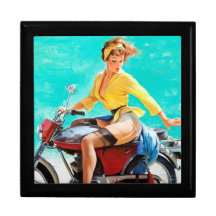 Vintages Motorrad-Reiter Gil Elvgren Pinup-Mädchen Modeschmuckschachtel