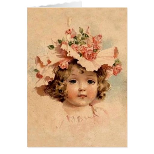 Vintages Ostern-Rosen-Mützen-Mädchen - Karte