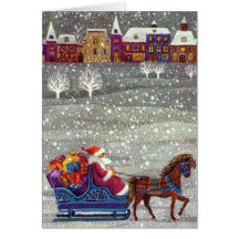 Vintages Pferdeoffener Sleigh Weihnachtsmanns eine Grußkarte