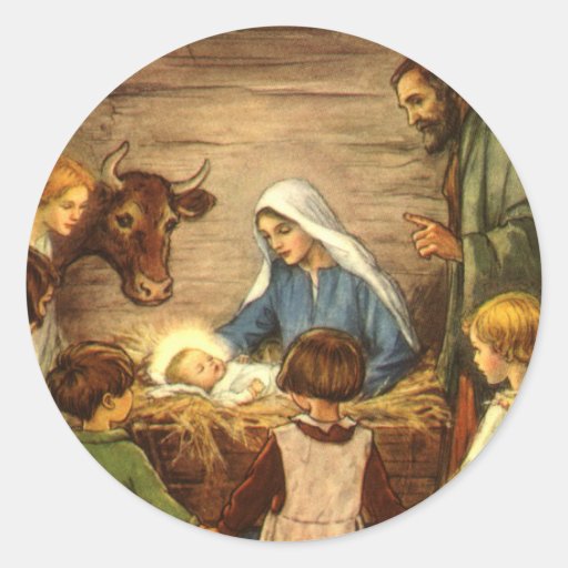 Vintages religiöses Weihnachten, Nativity, Baby Je Sticker