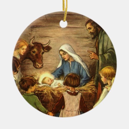 Vintages religiöses Weihnachten, Nativity, Baby Je Weinachtsornamente