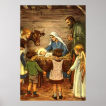 Vintages religiöses Weihnachten, Nativity, Baby Je Poster