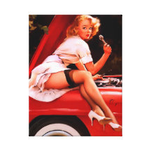 Vintages Retro Gil Elvgren Auto-Mechanikerpinup-Mä Gespannter Galerie Druck