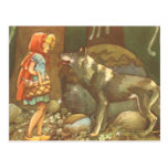 Vintages Rotkäppchen und Wolf im Wald Postkarten