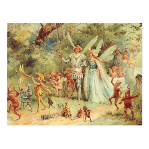 Vintages Thumbelina und Prinz Wedding im Wald Postkarten