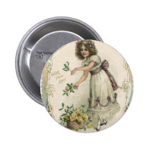 Vintages viktorianisches Mädchen des Valentines Ta Anstecknadelbutton