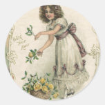 Vintages viktorianisches Mädchen des Valentines Ta Runder Aufkleber