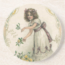 Vintages viktorianisches Mädchen des Valentines Ta Bierdeckel