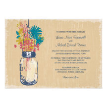 Vintages Wedding Maurer-Glas und Wildblumen Individuelle Ankündigung