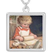 Vintages Weihnachten - Mädchen-Backen-Plätzchen Amuletten