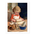 Vintages Weihnachten - Mädchen-Backen-Plätzchen Postkarte
