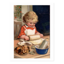 Vintages Weihnachten - Mädchen-Backen-Plätzchen Postkarte