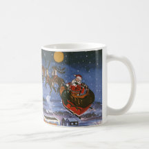 Vintages Weihnachten mit Weihnachtsmann-RenSleigh Kaffee Tasse