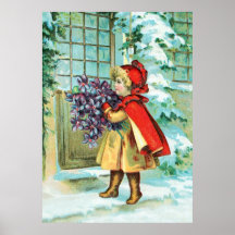 Vintages Weihnachtskleines Mädchen u. -veilchen Plakat