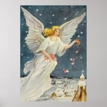 Vintages Weihnachtsviktorianischer Engel mit Stern Posterdruck