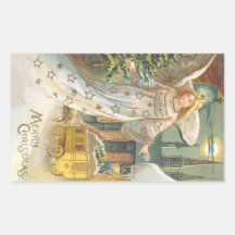 Vintages Weihnachtsviktorianischer Engels-Kirchen- Rechtecksticker
