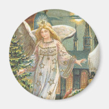 Vintages Weihnachtsviktorianischer Engels-Kirchen- Kühlschrankmagnet