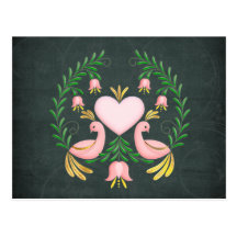 Volkskunst-Liebe-Vögel Postkarten